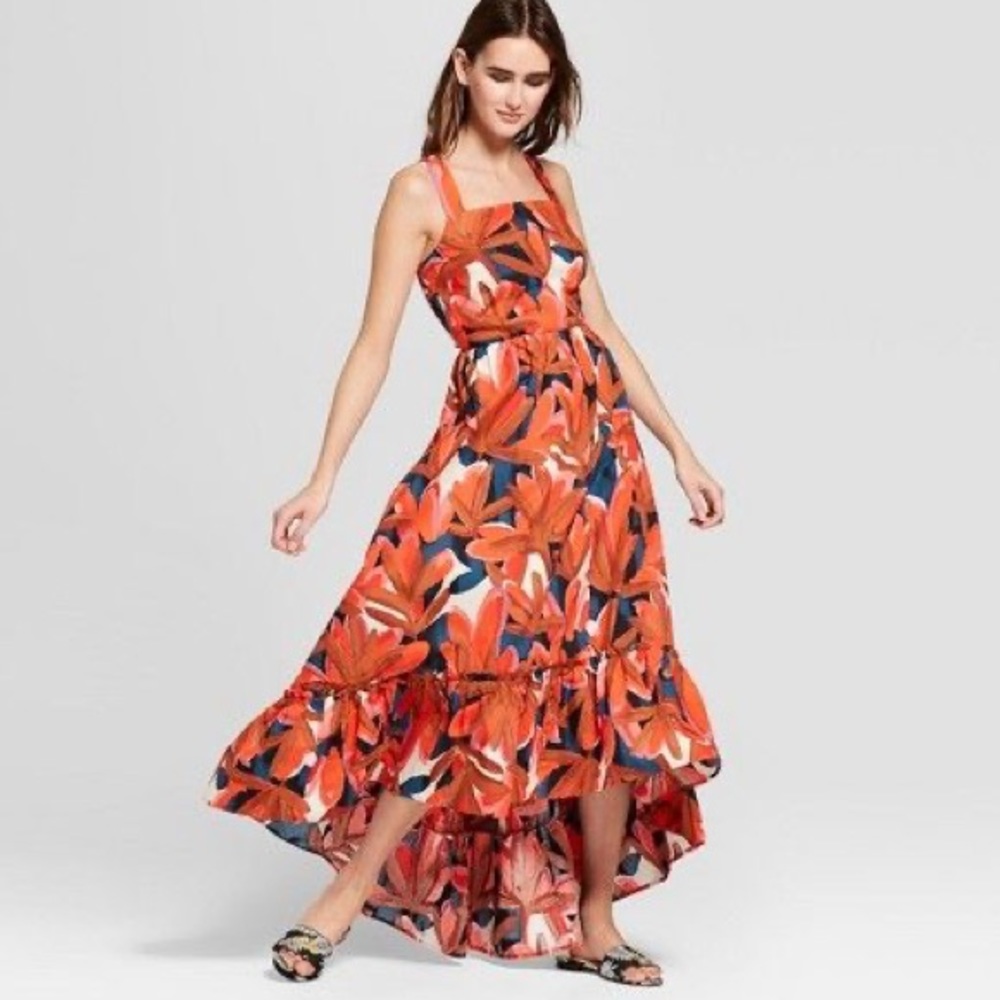 Target Tropical Print Ruffle Hem Maxi Tank Dress